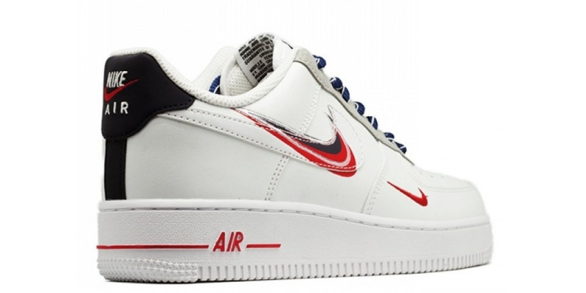 Nike air force 1 red and blue swoosh hotsell